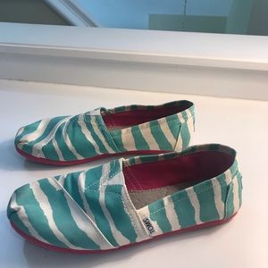 TOMS Turquoise Zebra Canvas Shoes